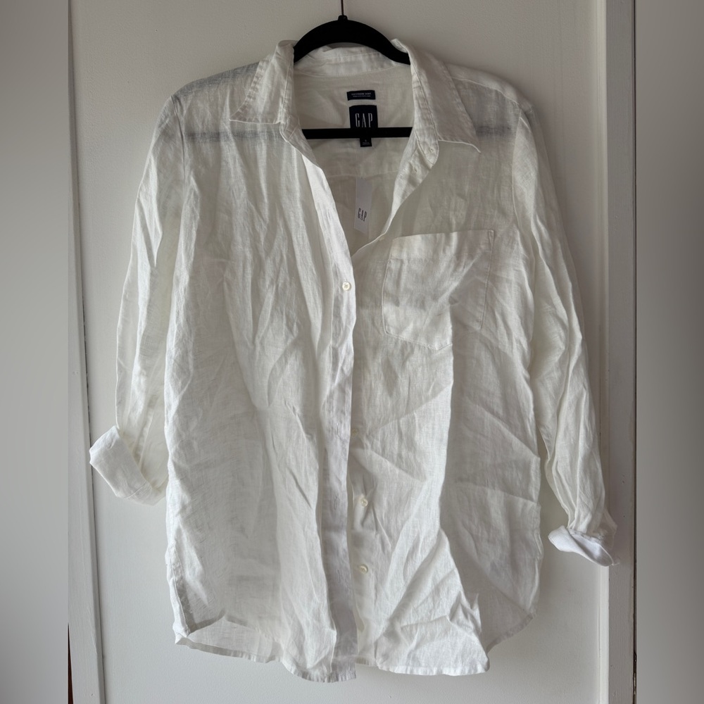 Gap Linen Boyfriend Button-Up Shirt in White Small NWT